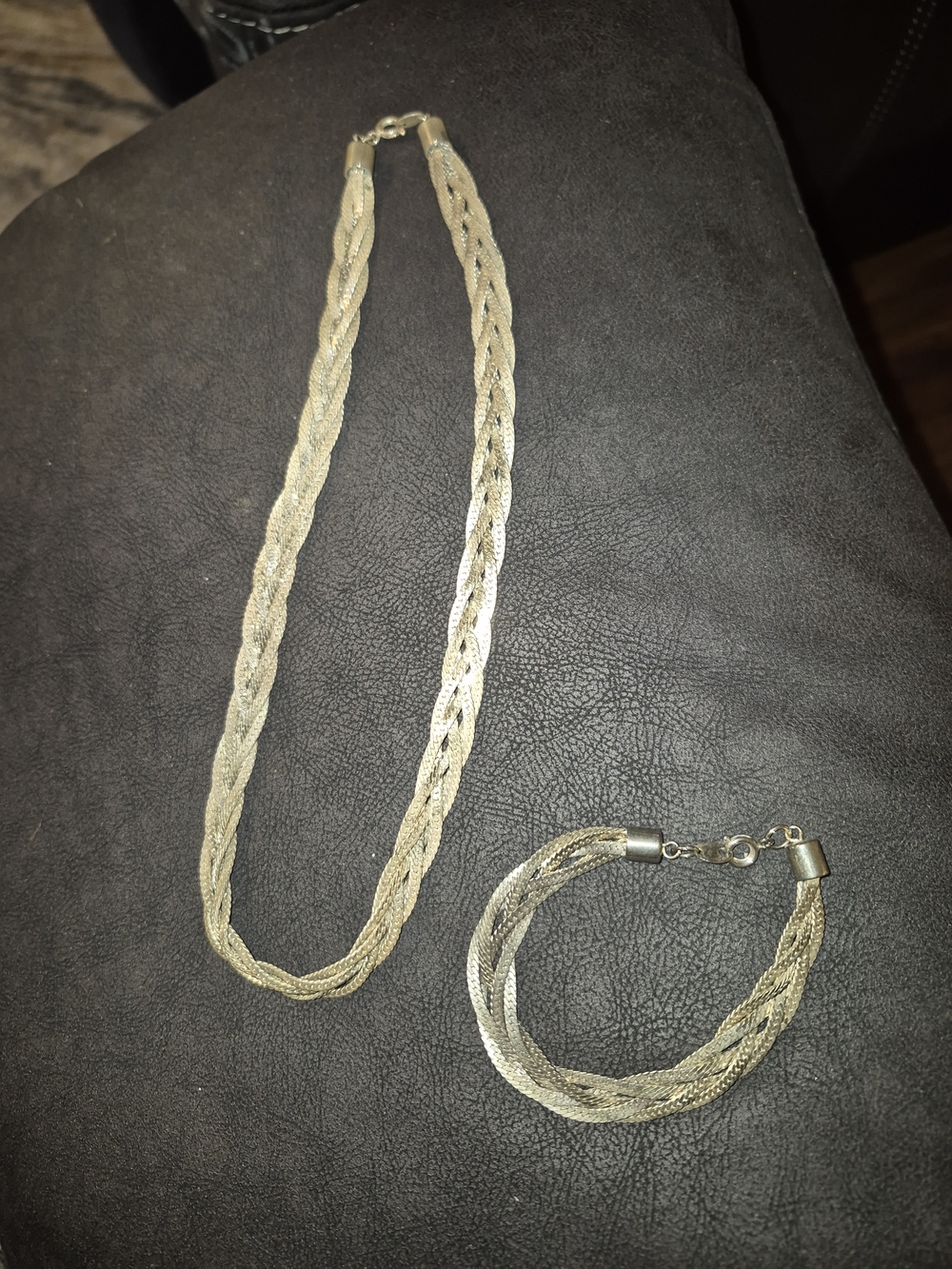 Classic Braided Silver-Tone Necklace and Bracelet Set